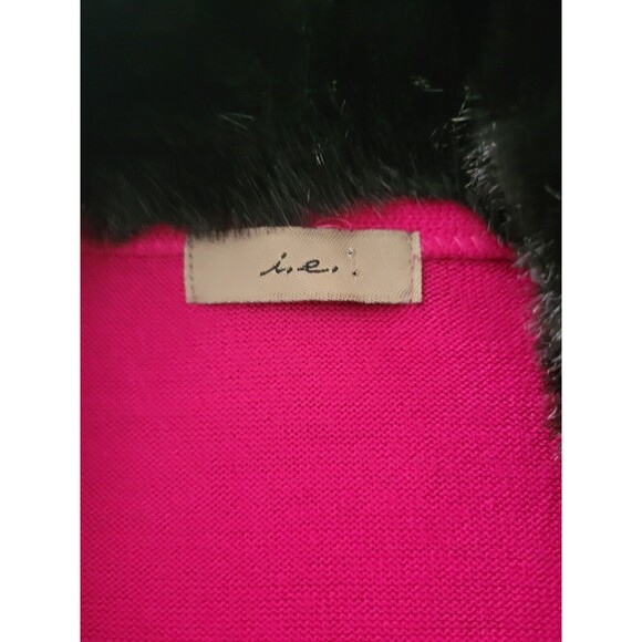 i.e. Button Hotpink Long Sleeves Cardigan Sweater Removeable Faux Fur Colar Sz L - Picture 3 of 10
